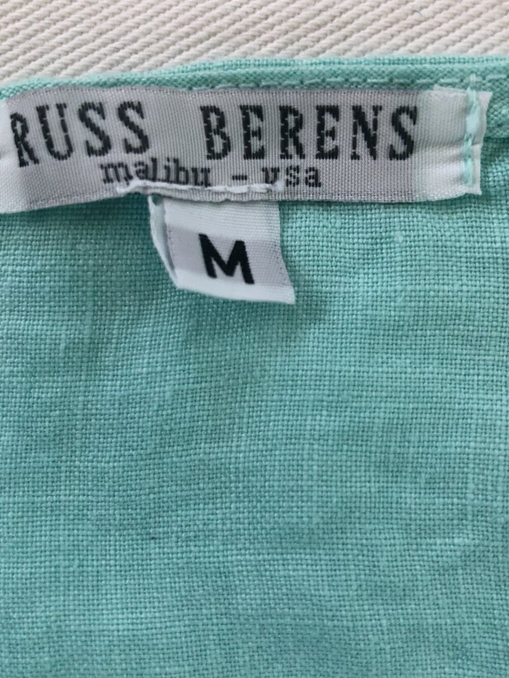 Russ Berens Aqua Blue Linen Full Button Tunic Top Medium Roomy Beachy Coastal - Picture 2 of 10